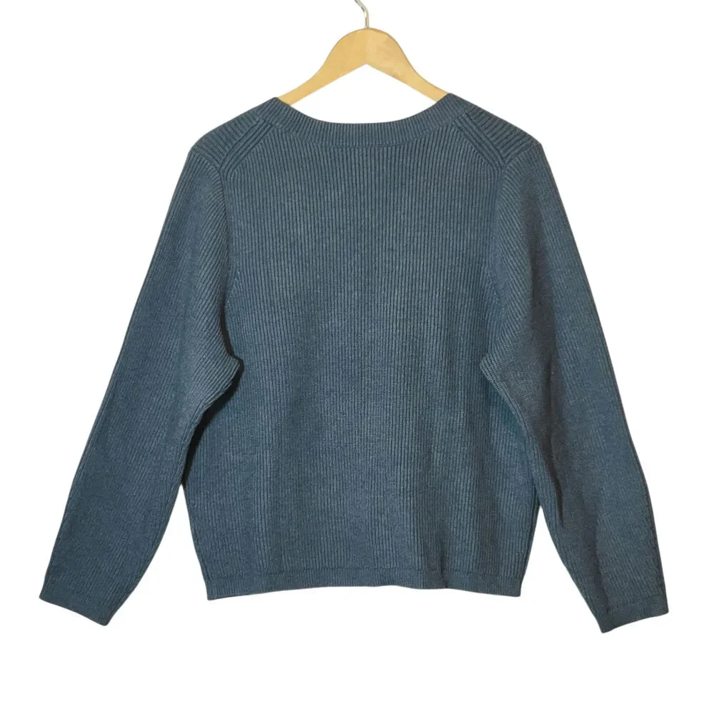 J.Crew Rib Knit Round Neck Long Sleeve Sweater Blue M Preppy Classic